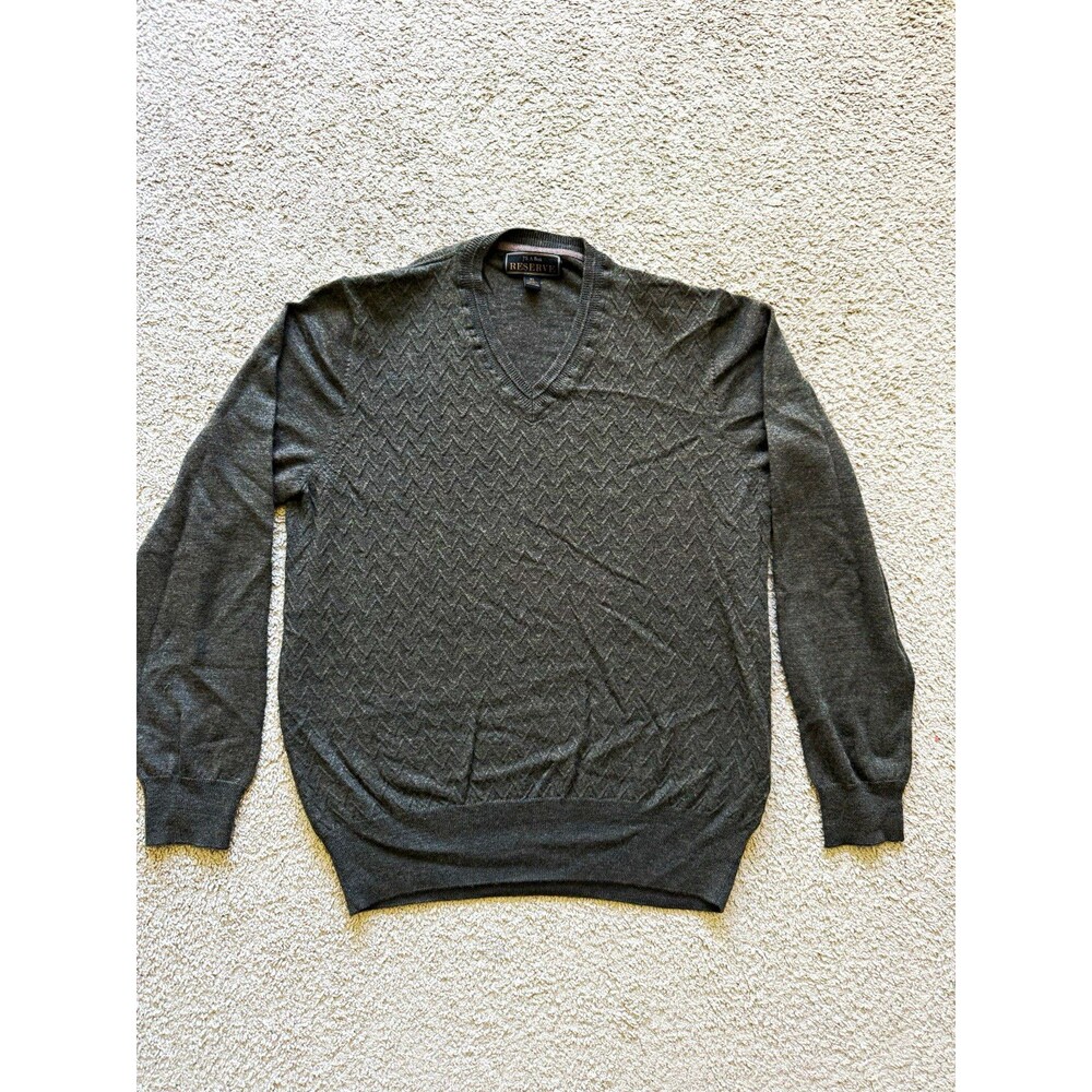 Jos A Bank Reserve Mens XL Gray Merino Wool Blend Textured V Neck Sweater